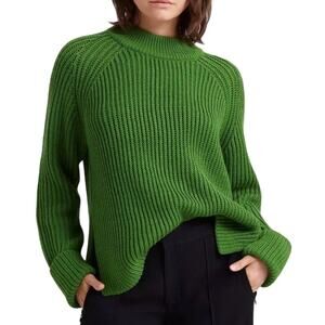 Club Monaco Oversized Shaker Stitch Sweater Green Women's XS Italian Yarn Wool